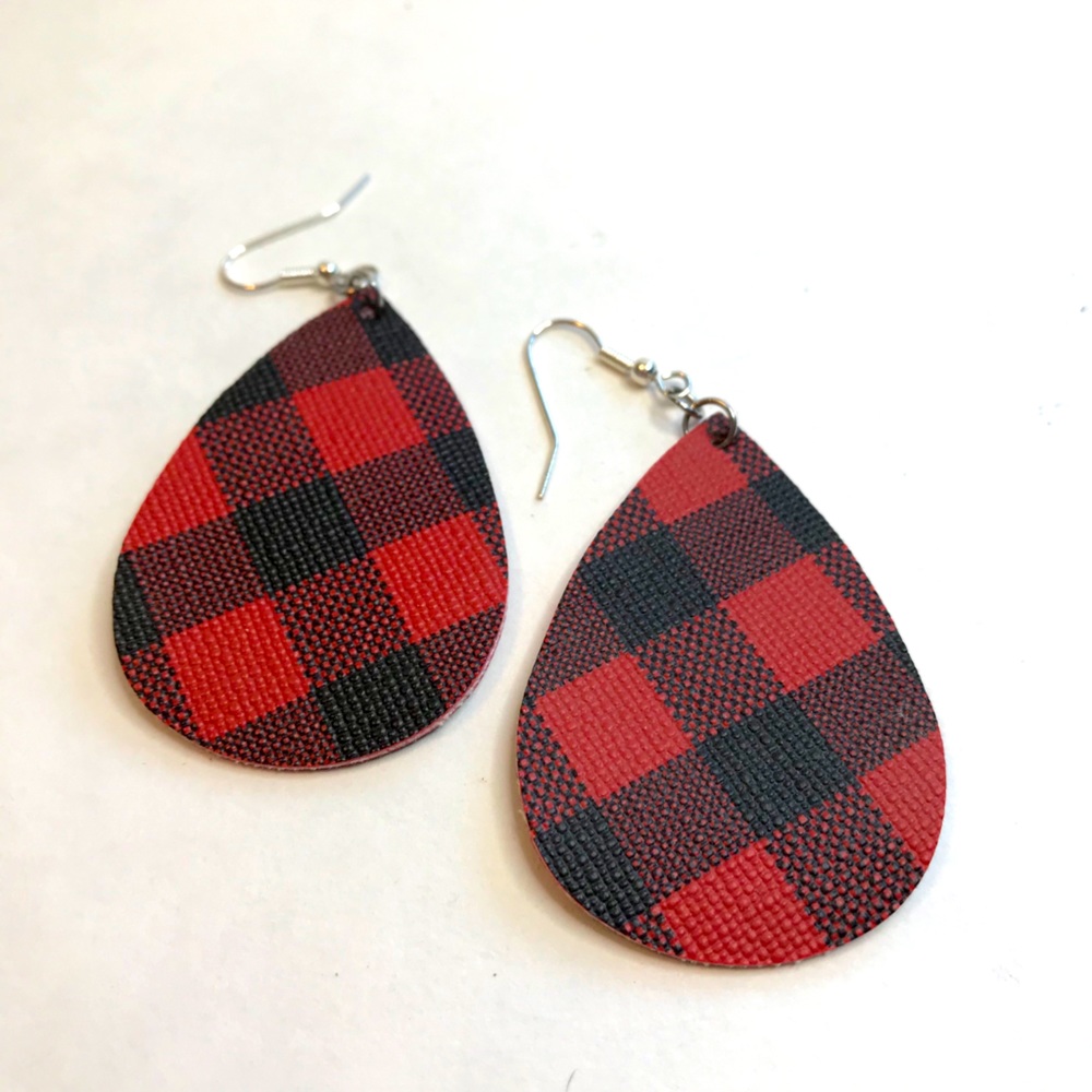 Red Buffalo Plaid Vegan Leather Earrings